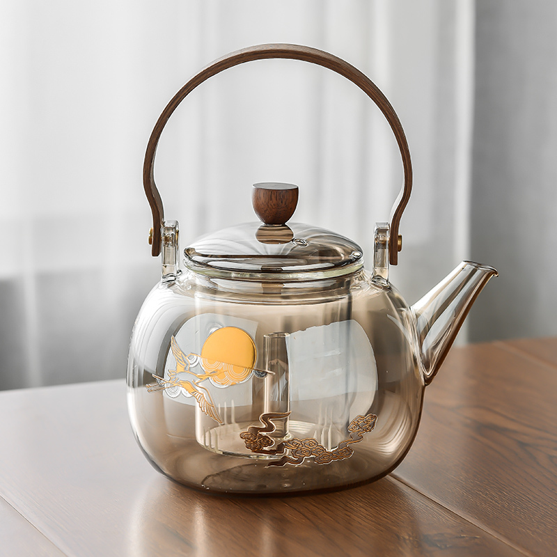 宋艺轩电陶炉煮茶器电陶茶炉玻璃壶蒸煮两用家用小型煮茶炉套装·金彩色方炉