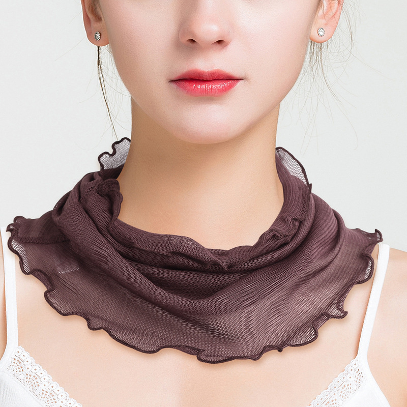 【优柔优】100 % 桑蚕丝防晒护颈假领子小丝巾 多色选择随意搭配（两个装）·咖啡