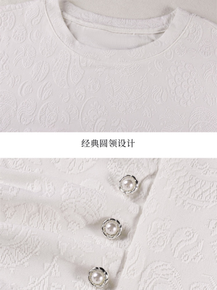 轩凌子暗纹提花抽褶T恤XS82620046·天蓝色