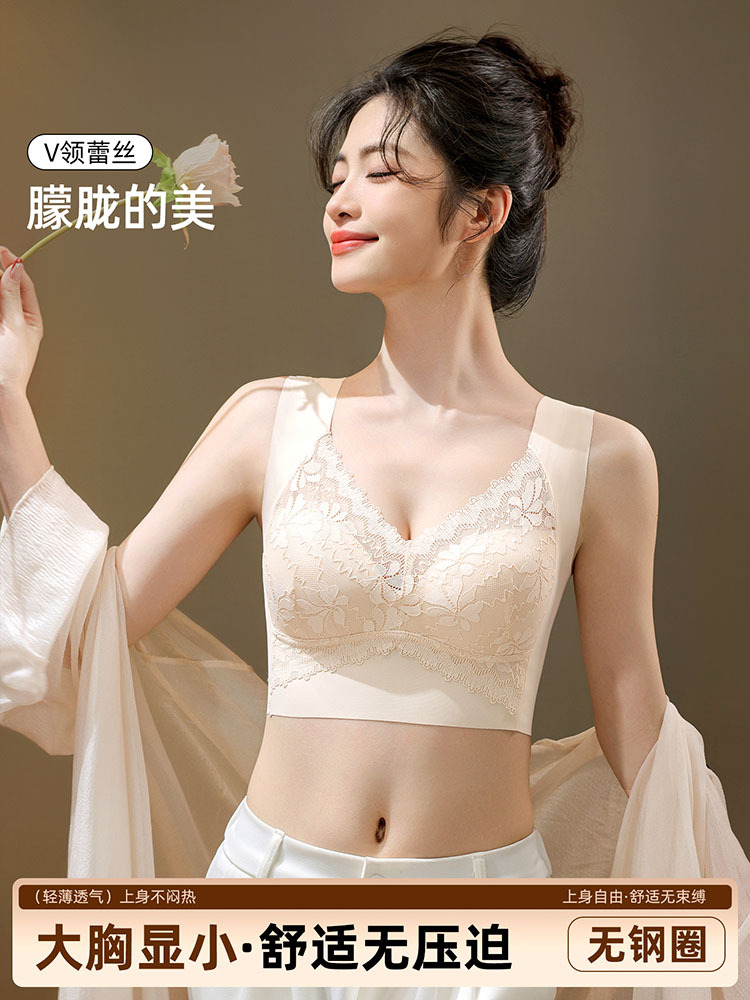 【2件超值组/200斤内穿】新款蕾丝轻薄提托大胸显小透气内衣·肤色+墨兰