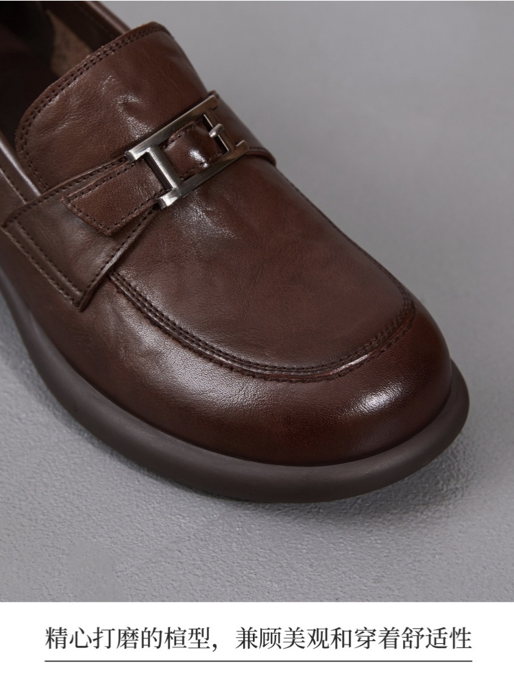 【手抓纹头层牛皮】至美轻软金属扣乐福鞋ZM269008·棕色