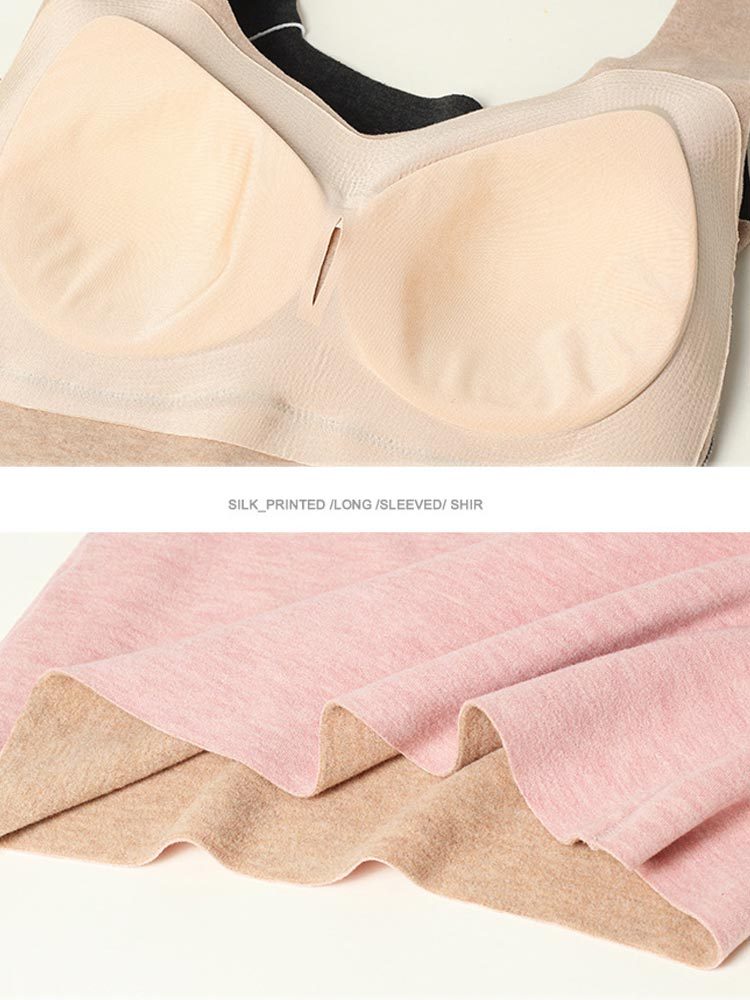 桑蚕丝羊毛磨绒无痕带胸垫保暖背心24082#·肤色