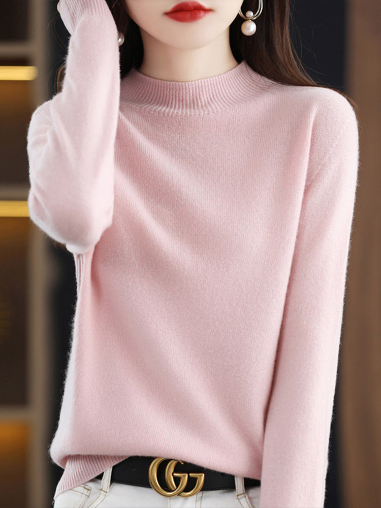 【爆款热卖】100羊毛半高领一线成衣无缝打底上衣·黑色