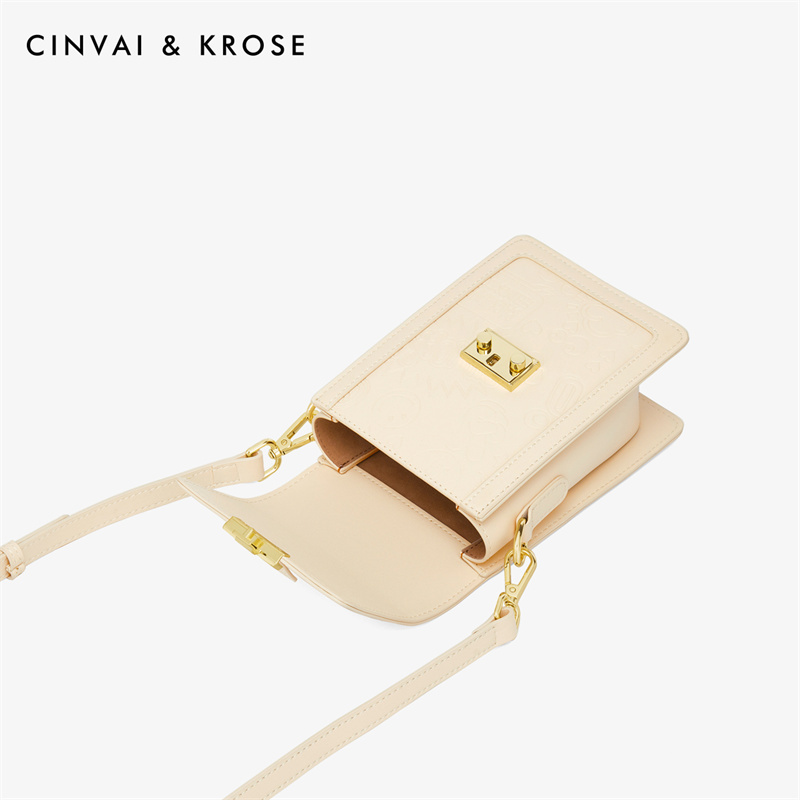 CinvaiKrose 手机包女新款包包牛皮迷你斜挎包单肩包女包迷你包B6356·米白色