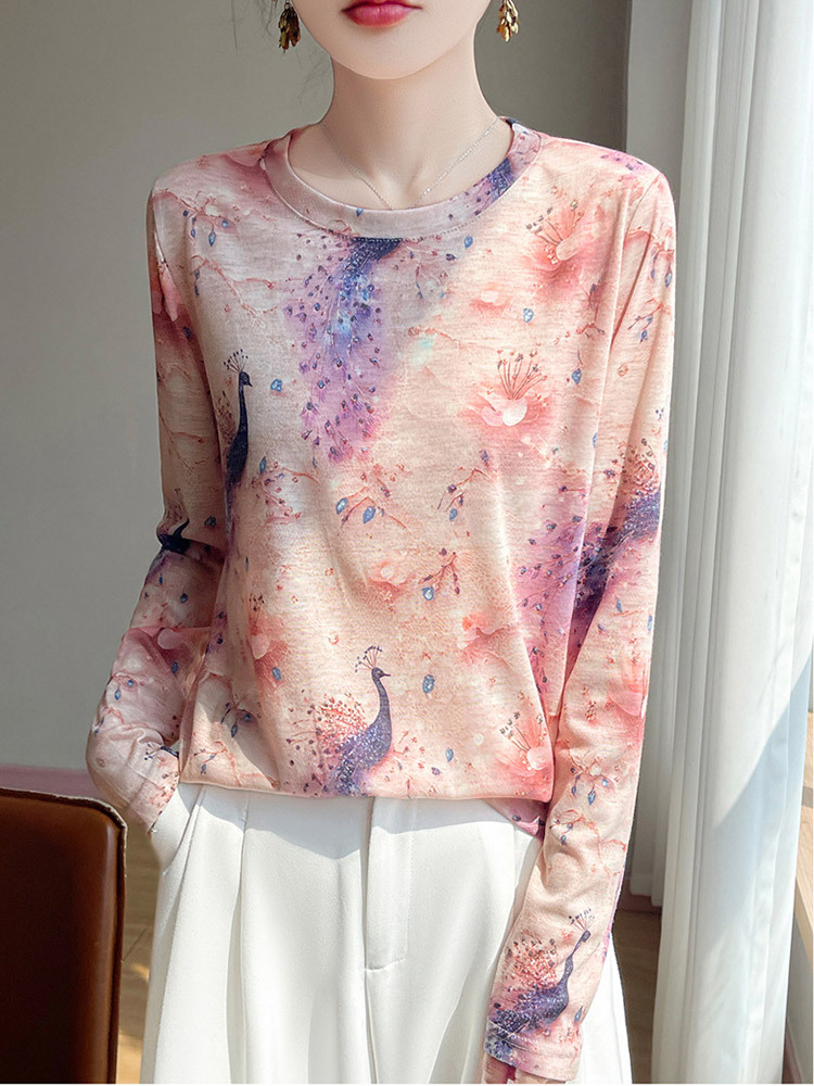 新款超细纤维透气孔雀幻彩印花洋气减龄防晒上衣·粉凰映霞