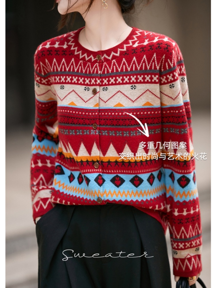 特舒加厚民族风软糯开衫毛衣TS-354·米色